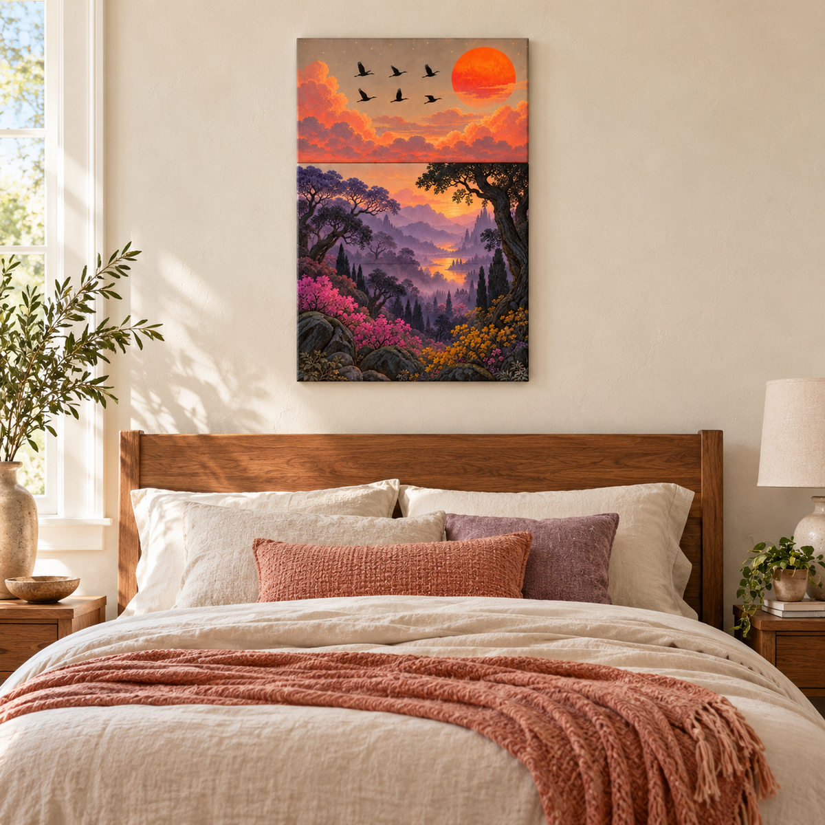 Six Birds Sunset Forest — Black Frame room scene | AUSJOJO