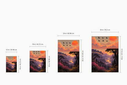 Six Birds Sunset Forest — size comparison guide | AUSJOJO