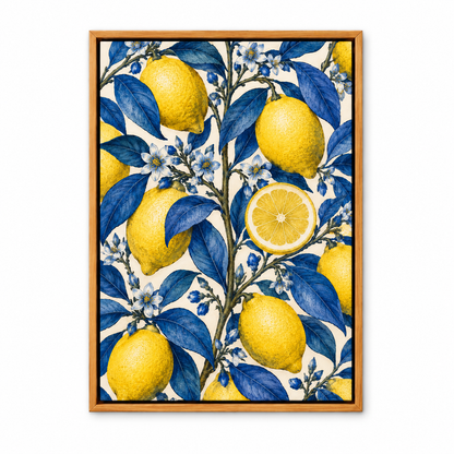 Yellow Lemons and Cobalt Leaves — Brown Frame finish product view | AUSJOJO