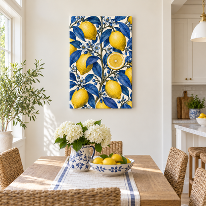 Yellow Lemons and Cobalt Leaves — Black Frame room scene | AUSJOJO