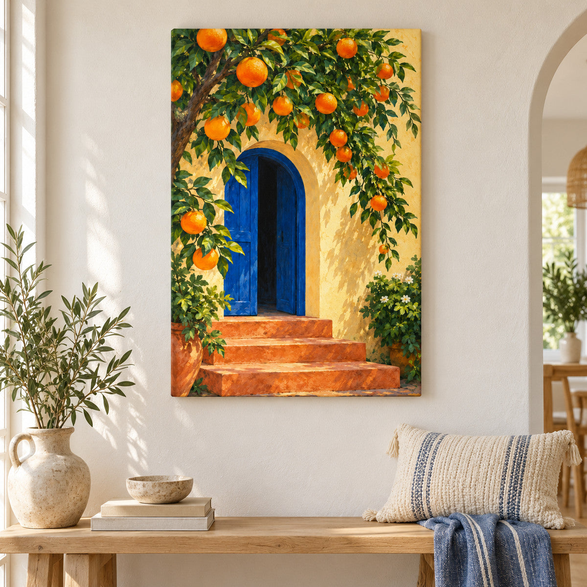 Orange Tree and Blue Archway — Black Frame wall scene | AUSJOJO