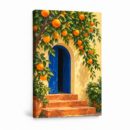 Orange Tree and Blue Archway — Stretched Canvas product view | AUSJOJO