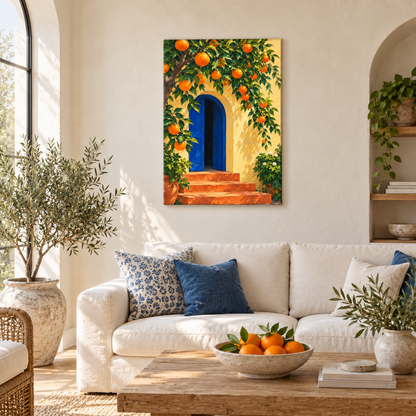 Orange Tree and Blue Archway — Brown Frame room scene | AUSJOJO