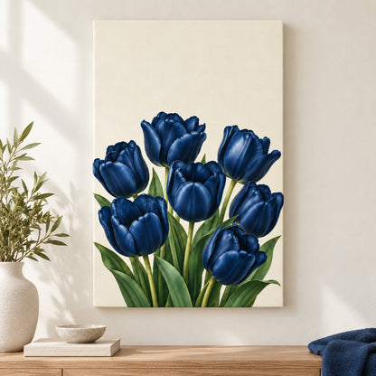 Deep Blue Tulip Bouquet — Black Frame wall scene | AUSJOJO