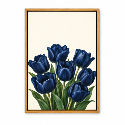 Deep Blue Tulip Bouquet — Brown Frame finish product view | AUSJOJO