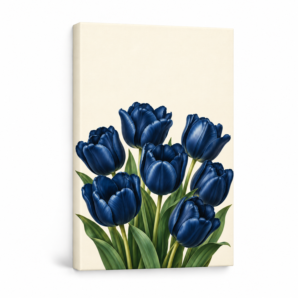 Deep Blue Tulip Bouquet — Stretched Canvas product view | AUSJOJO