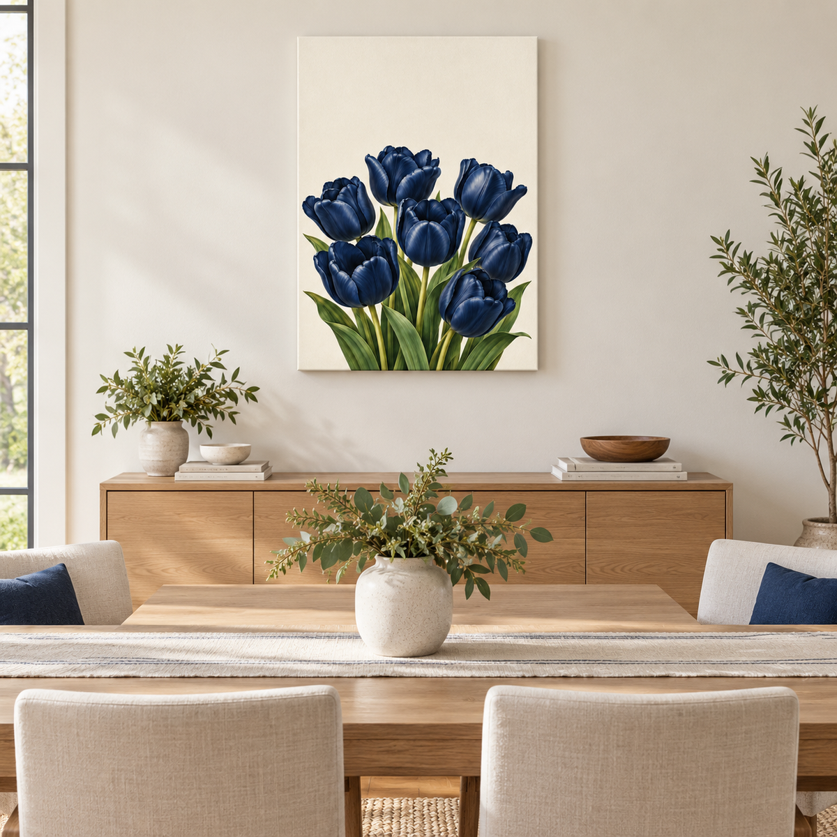 Deep Blue Tulip Bouquet — Black Frame room scene | AUSJOJO