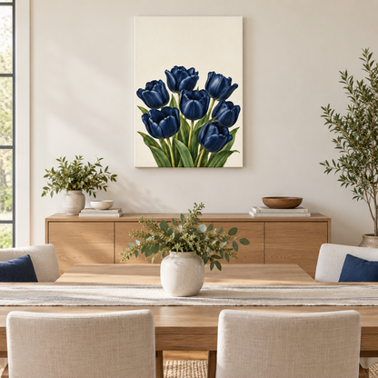 Deep Blue Tulip Bouquet — Black Frame room scene | AUSJOJO