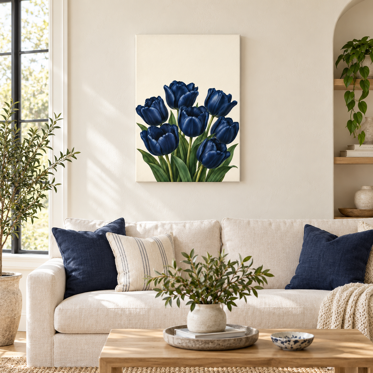 Deep Blue Tulip Bouquet — Brown Frame room scene | AUSJOJO