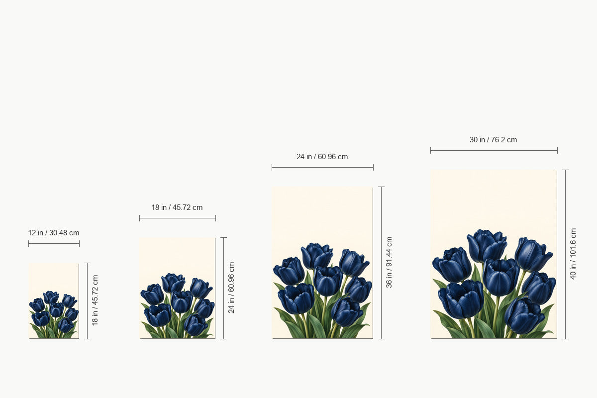 Deep Blue Tulip Bouquet — size comparison guide | AUSJOJO