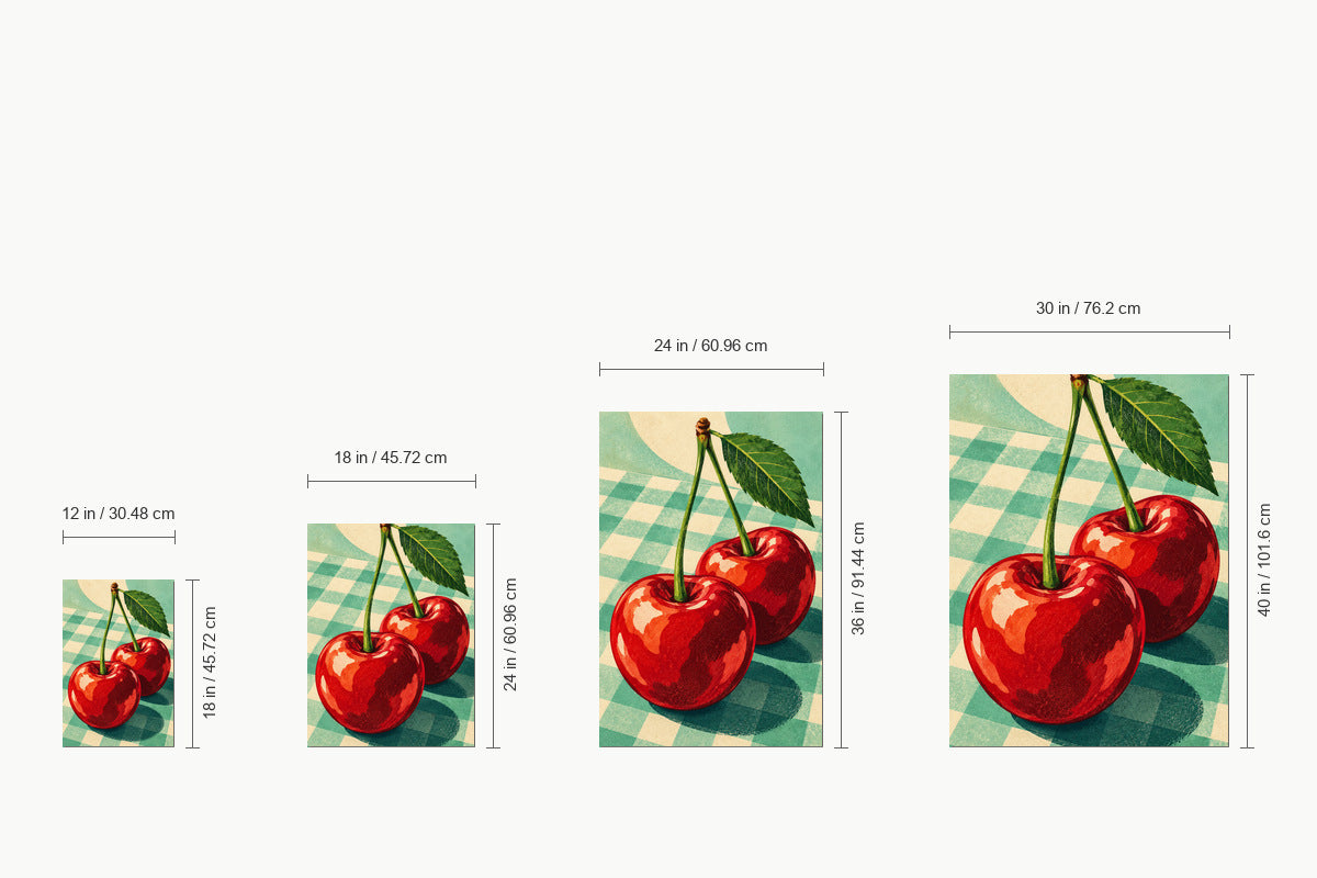 Two Red Cherries on Checkerboard — size comparison guide | AUSJOJO