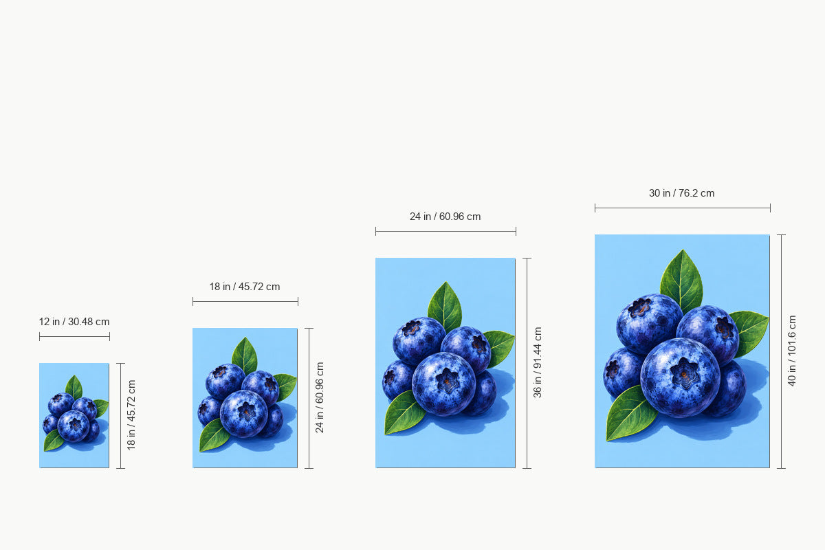 Blueberry Cluster Botanical — size comparison guide | AUSJOJO