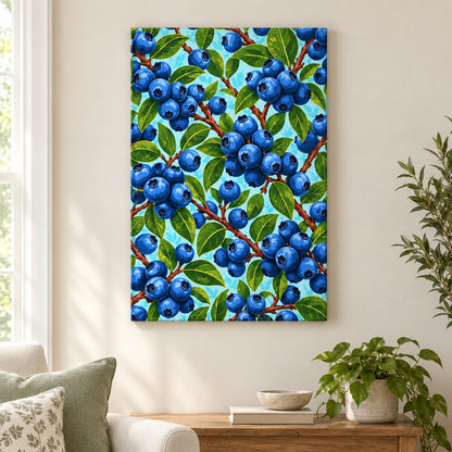 Dense Blueberry Branch Pattern — Black Frame wall scene | AUSJOJO
