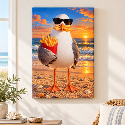 Sunglasses Seagull with French Fries — Black Frame wall scene | AUSJOJO