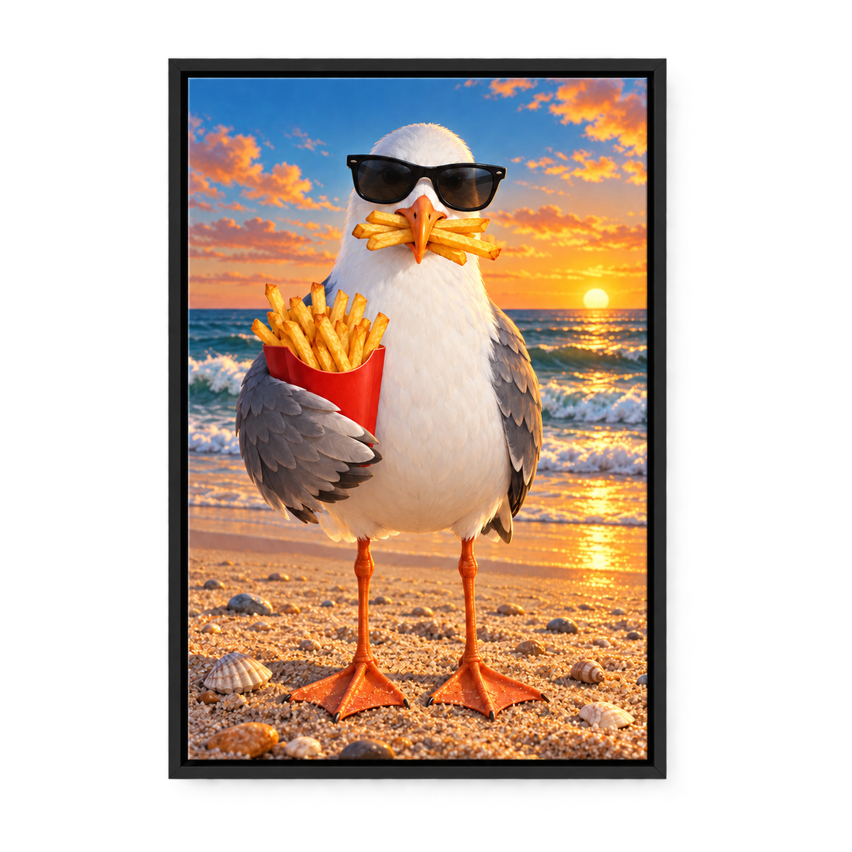 Sunglasses Seagull with French Fries — Black Frame finish product view | AUSJOJO