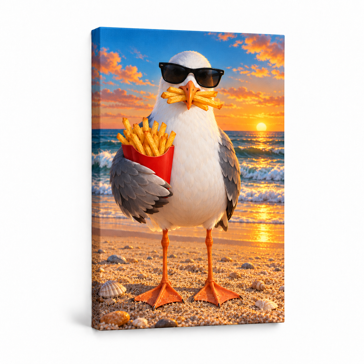 Sunglasses Seagull with French Fries — Stretched Canvas product view | AUSJOJO