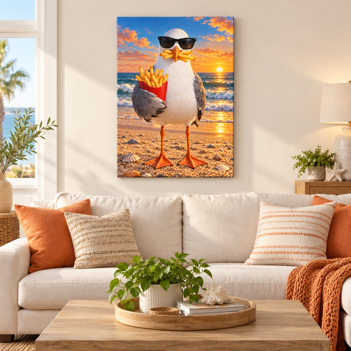 Sunglasses Seagull with French Fries — Black Frame room scene | AUSJOJO