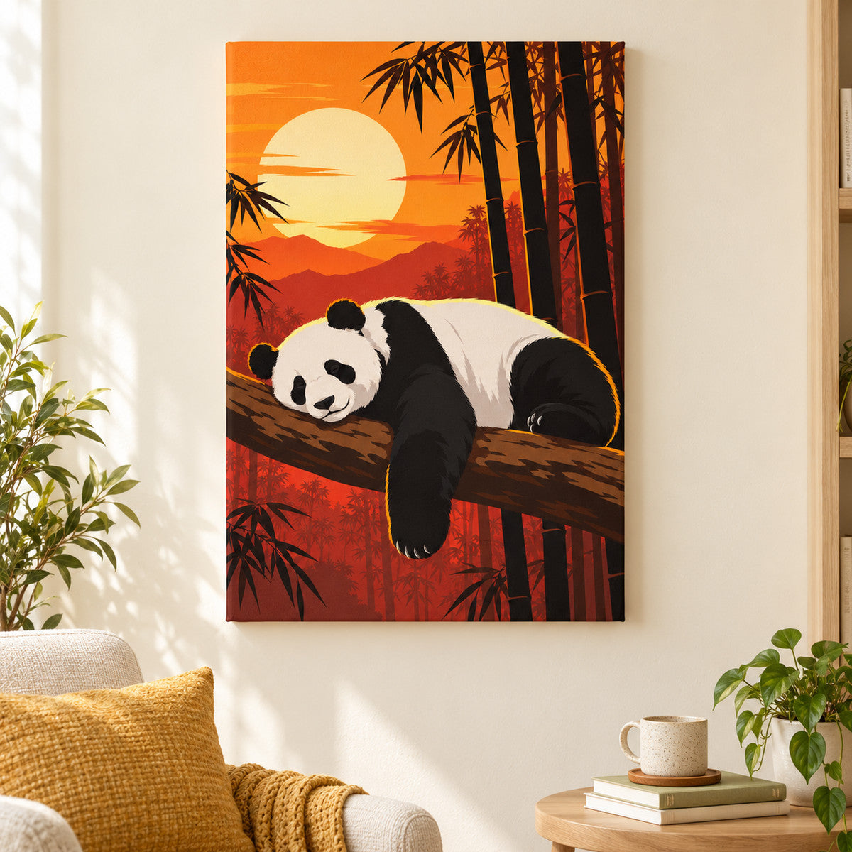 Sleeping Panda at Sunset — Black Frame wall scene | AUSJOJO