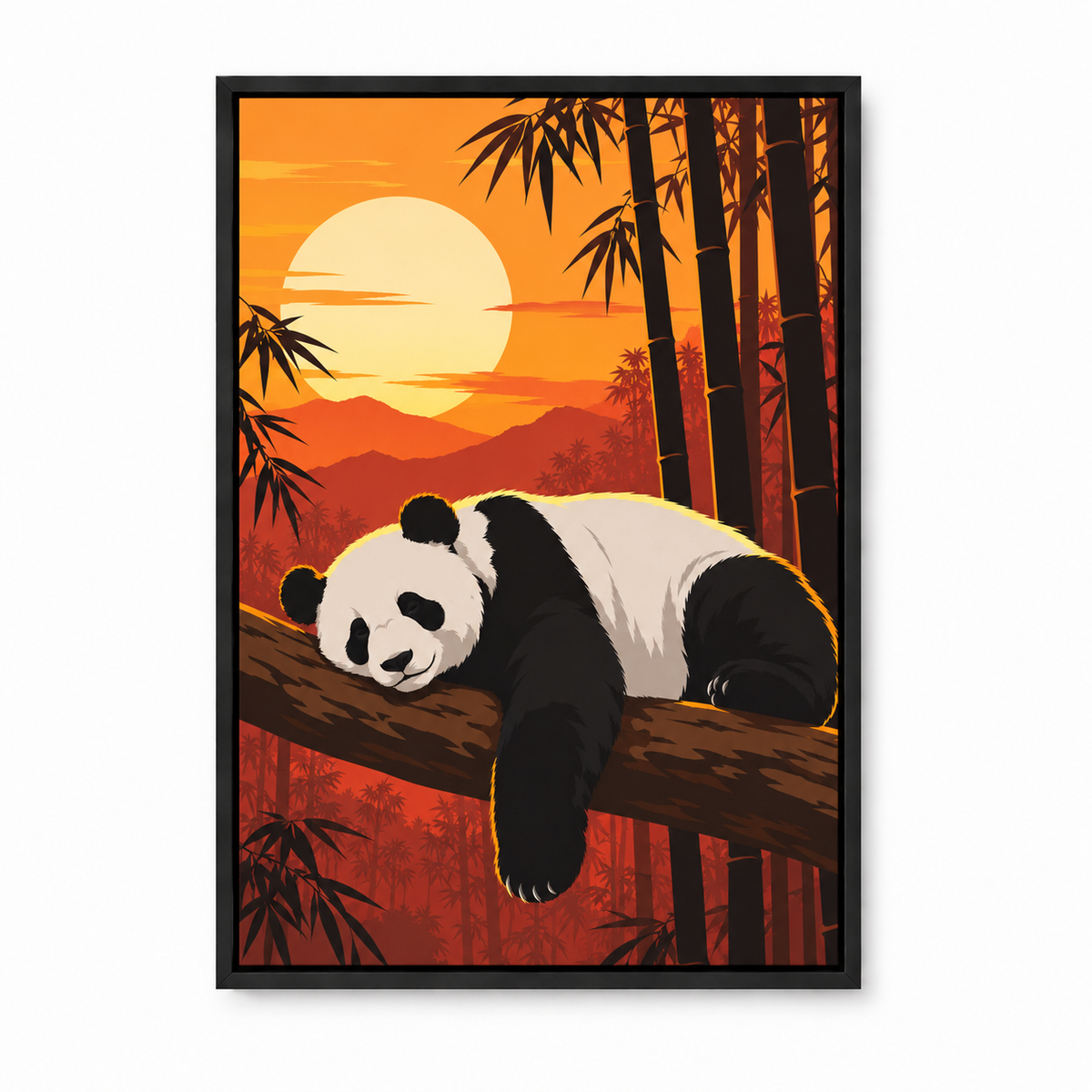 Sleeping Panda at Sunset — Black Frame finish product view | AUSJOJO