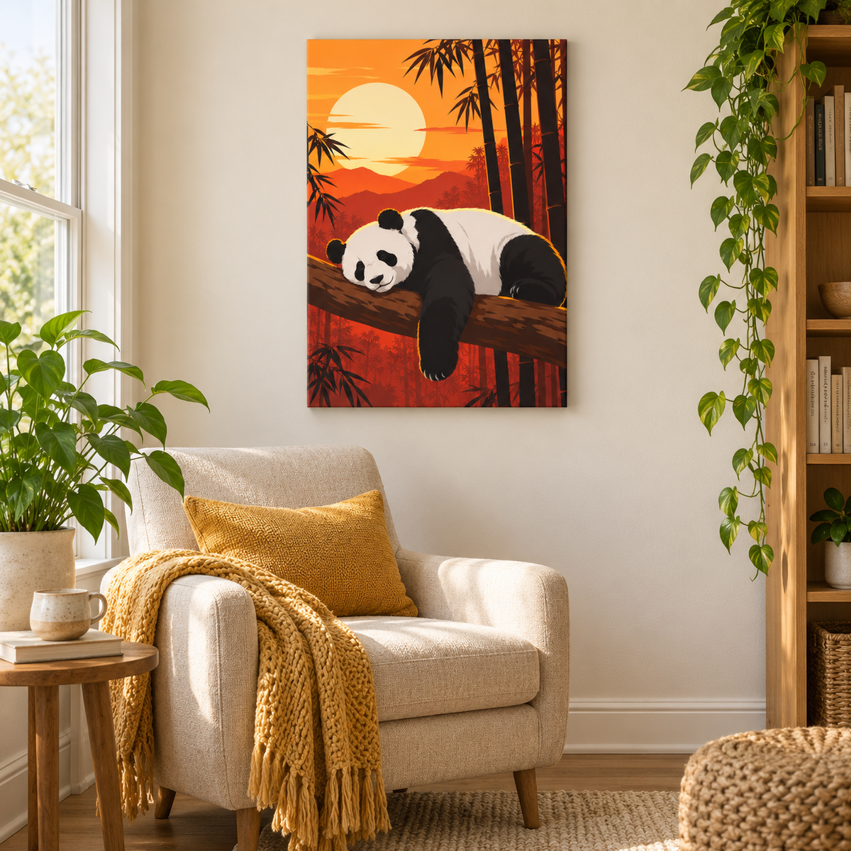 Sleeping Panda at Sunset — Black Frame room scene | AUSJOJO