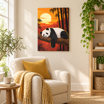 Sleeping Panda at Sunset — Brown Frame room scene | AUSJOJO