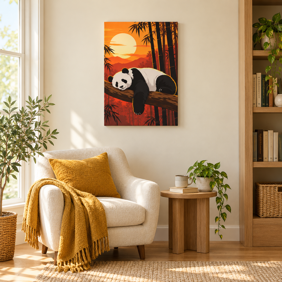 Sleeping Panda at Sunset — Stretched Canvas room scene | AUSJOJO