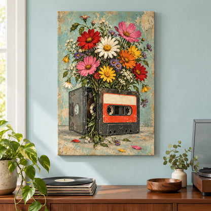 Vintage Cassette Flower Vase — Black Frame wall scene | AUSJOJO