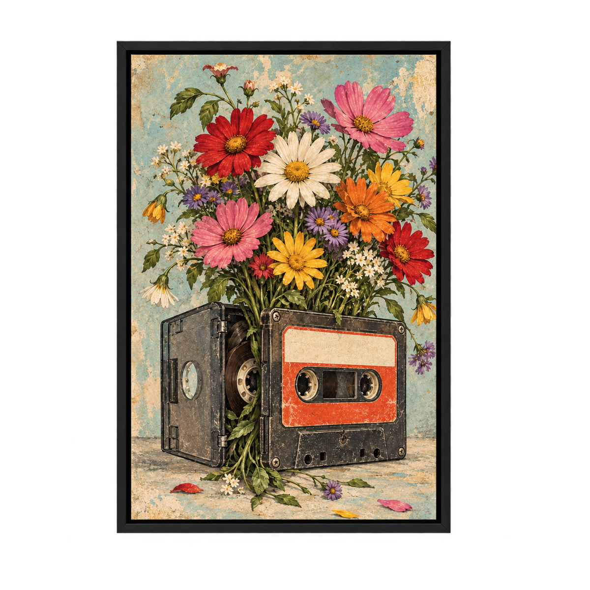 Vintage Cassette Flower Vase — Black Frame finish product view | AUSJOJO
