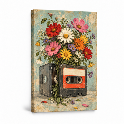 Vintage Cassette Flower Vase — Stretched Canvas product view | AUSJOJO