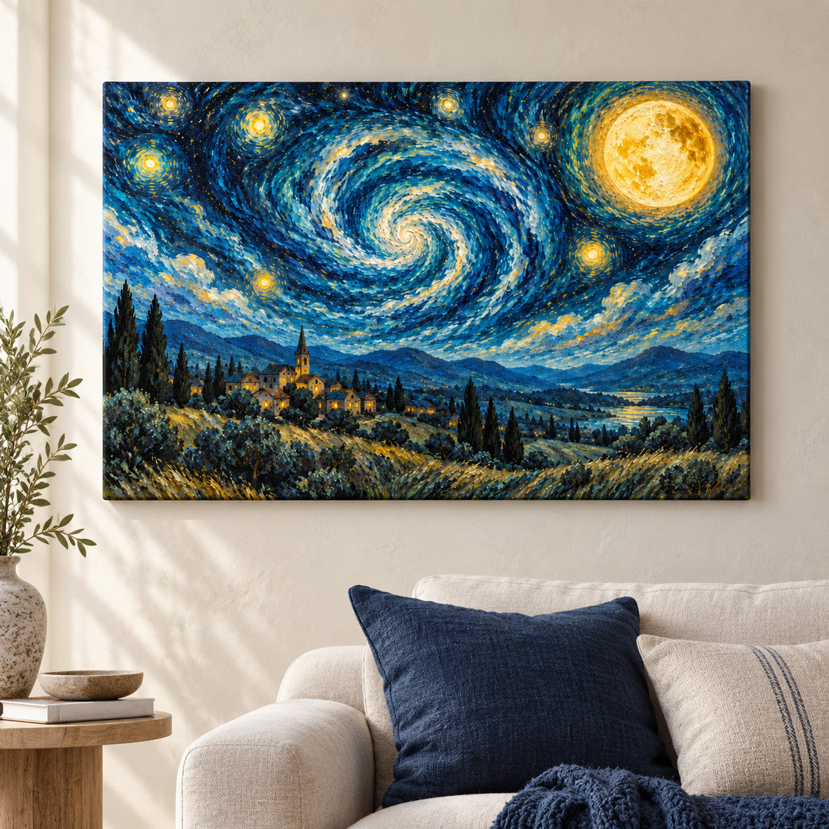 Starry Village Spiral Sky — Black Frame wall scene | AUSJOJO