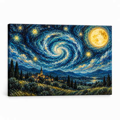 Starry Village Spiral Sky — Stretched Canvas product view | AUSJOJO