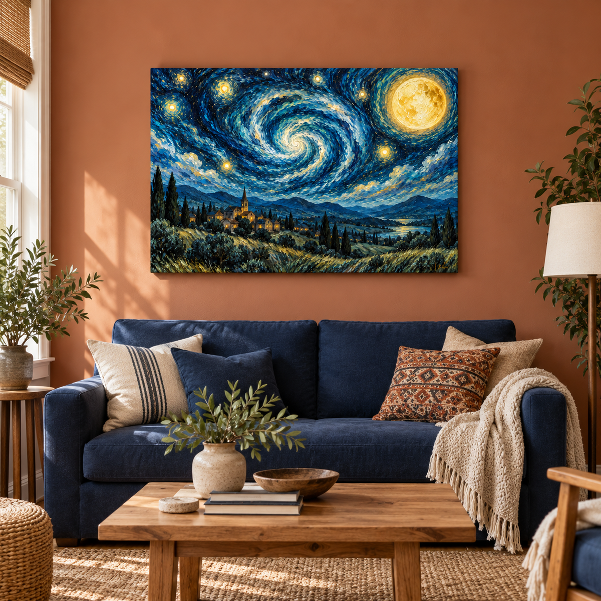 Starry Village Spiral Sky — Brown Frame room scene | AUSJOJO