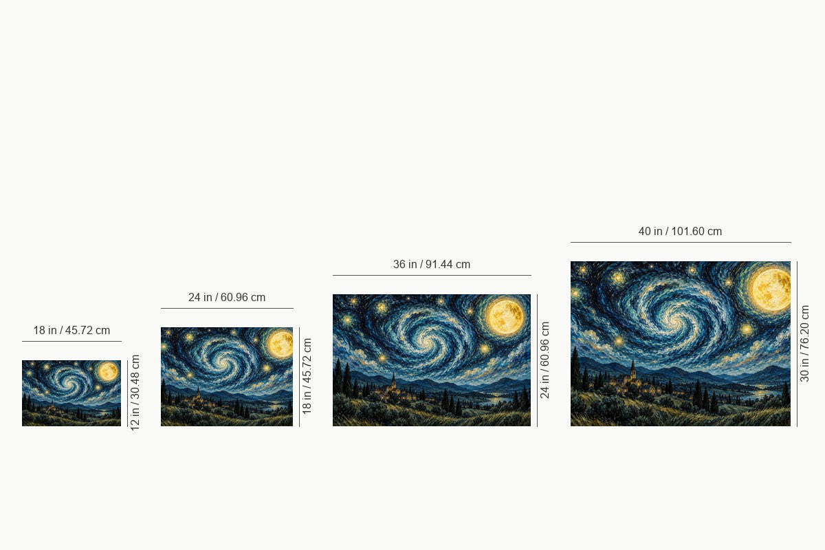 Starry Village Spiral Sky — size comparison guide | AUSJOJO