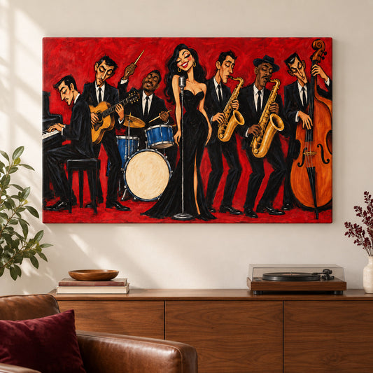 Red Jazz Ensemble — Black Frame wall scene | AUSJOJO
