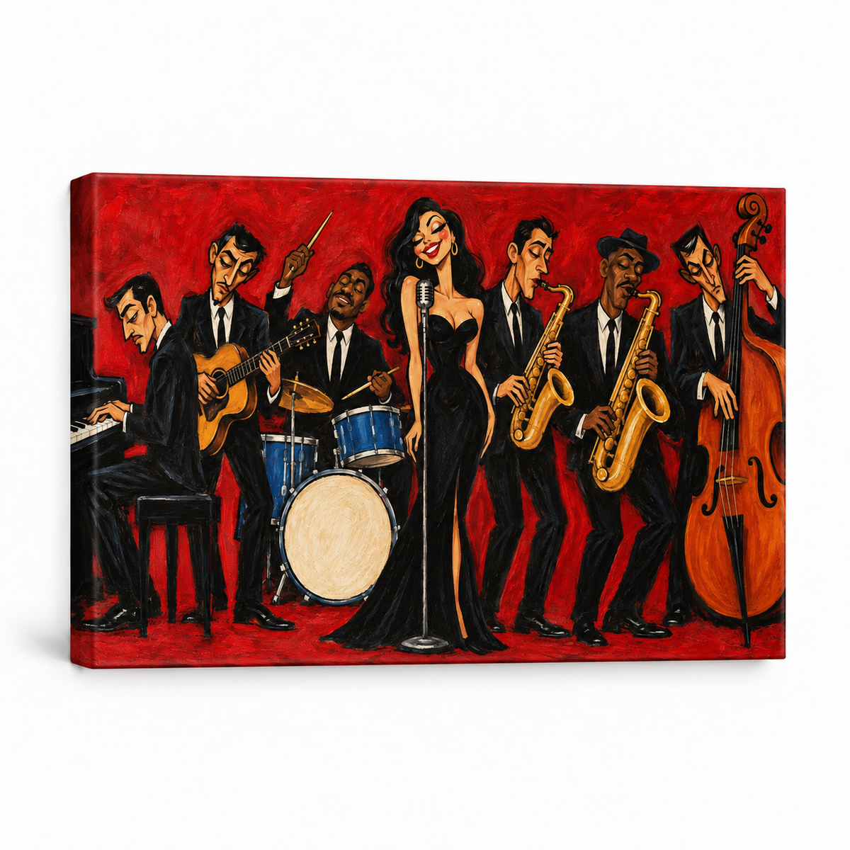 Red Jazz Ensemble — Stretched Canvas product view | AUSJOJO