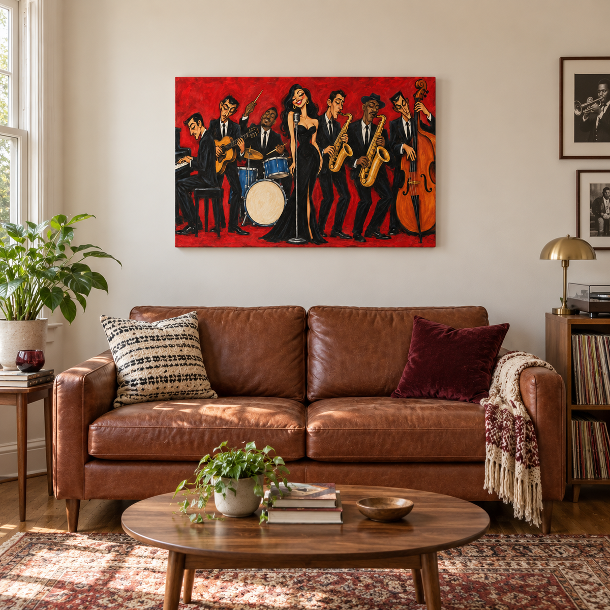 Red Jazz Ensemble — Stretched Canvas room scene | AUSJOJO