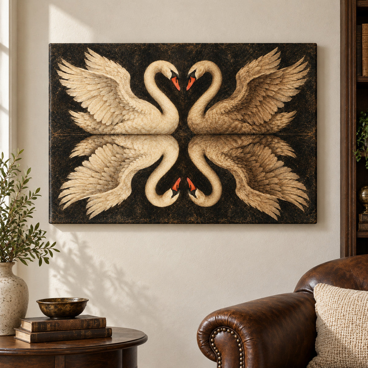 Mirrored Four Swans — Black Frame wall scene | AUSJOJO