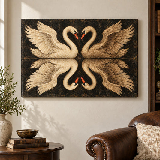 Mirrored Four Swans — Black Frame wall scene | AUSJOJO