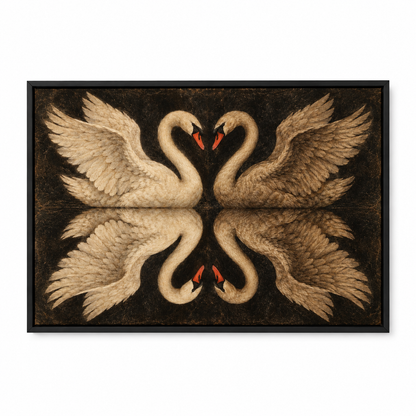 Mirrored Four Swans — Black Frame finish product view | AUSJOJO
