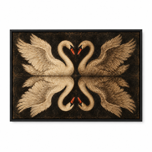 Mirrored Four Swans — Black Frame finish product view | AUSJOJO