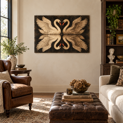Mirrored Four Swans — Black Frame room scene | AUSJOJO