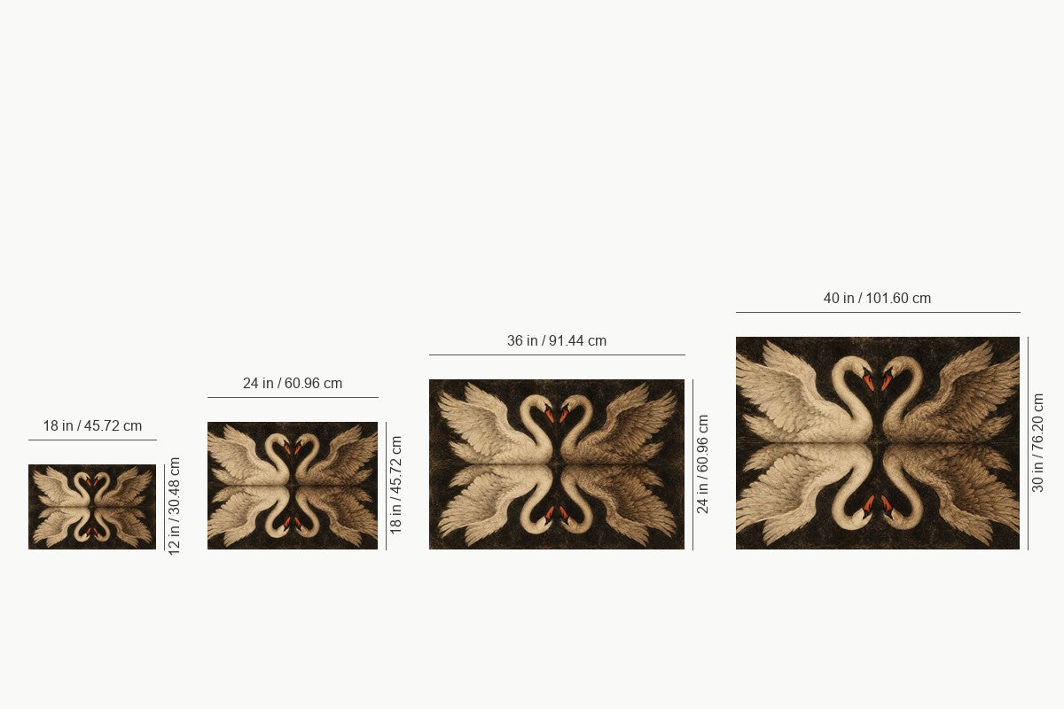 Mirrored Four Swans — size comparison guide | AUSJOJO