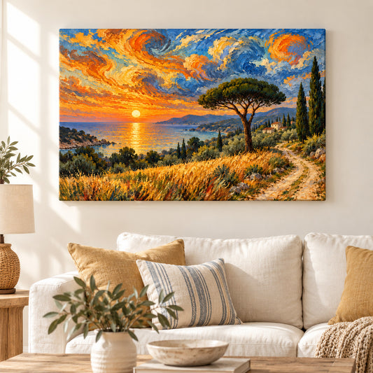Coastal Sunset Spiral Sky — Black Frame wall scene | AUSJOJO