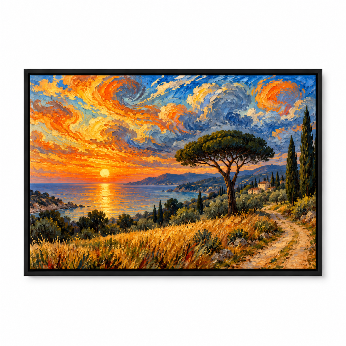 Coastal Sunset Spiral Sky — Black Frame finish product view | AUSJOJO