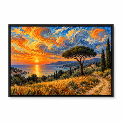Coastal Sunset Spiral Sky — Black Frame finish product view | AUSJOJO