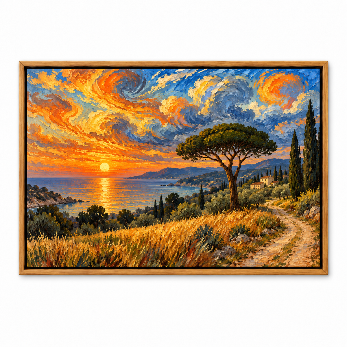 Coastal Sunset Spiral Sky — Brown Frame finish product view | AUSJOJO