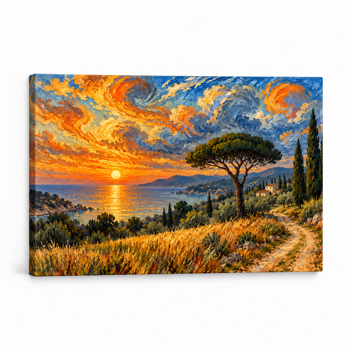 Coastal Sunset Spiral Sky — Stretched Canvas product view | AUSJOJO
