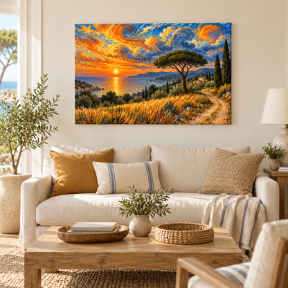 Coastal Sunset Spiral Sky — Brown Frame room scene | AUSJOJO