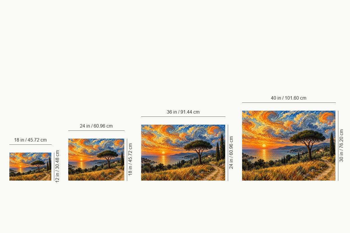 Coastal Sunset Spiral Sky — size comparison guide | AUSJOJO
