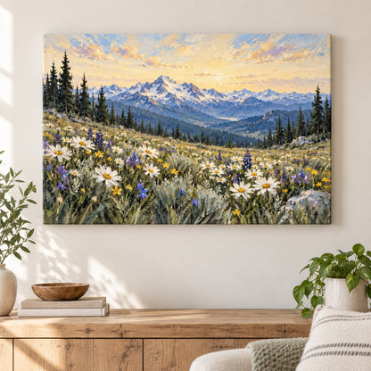 Alpine White Wildflower Meadow — Black Frame wall scene | AUSJOJO